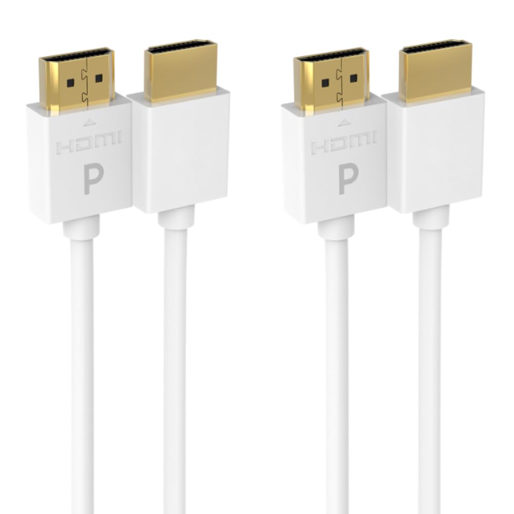 Pacroban Slim HDMI Cable (10 FT 2 Pack, White) Thin and Flexible HDMI to HDMI 2.0 Cord Supports ARC, HDR, Dolby Atmos on Apple TV, Soundbar, Projector, TV and More